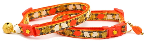 Fall Leaves on Plaid Breakaway Cat Collar