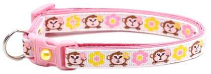 Monkeys with Pink and Yellow Flowers Cat Collar