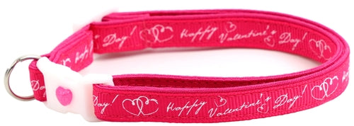 Happy Valentines Day on Bright Pink Cat Collar
