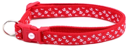 Mini Anchors on Red Breakaway Cat Collar