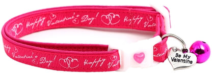 Happy Valentines Day on Bright Pink Cat Collar