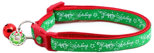 Happy Holidays on Green Cat Collar