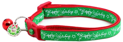 Happy Holidays on Green Cat Collar