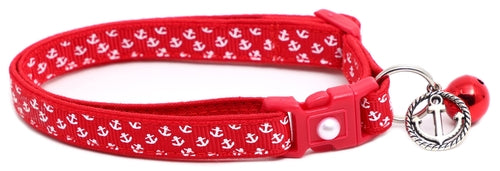 Mini Anchors on Red Breakaway Cat Collar
