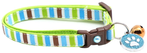 Green, Brown, and Blue Stripes Cat Collar
