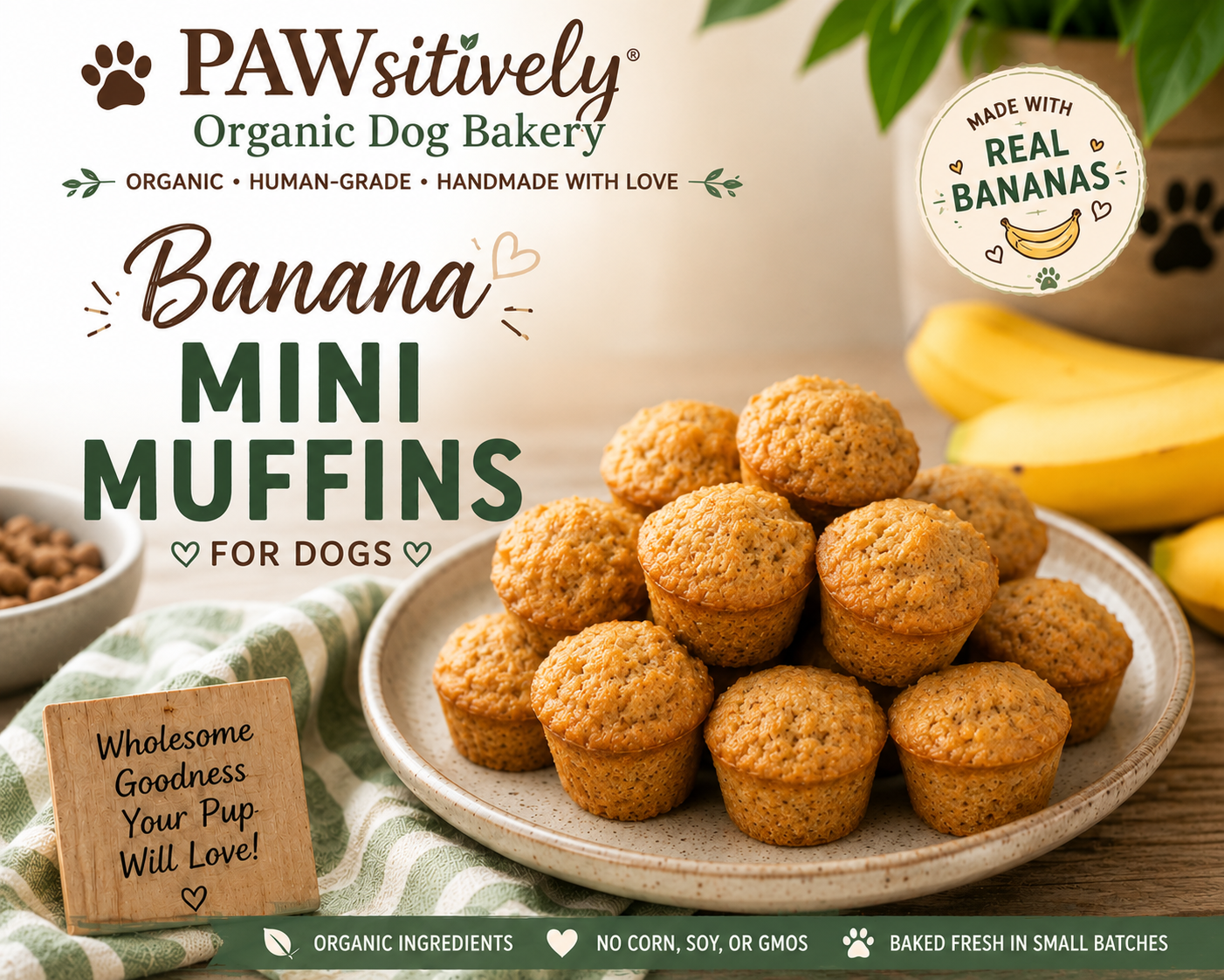 Banana Mini Muffins for Dogs | Organic Soft-Baked Dog Treats