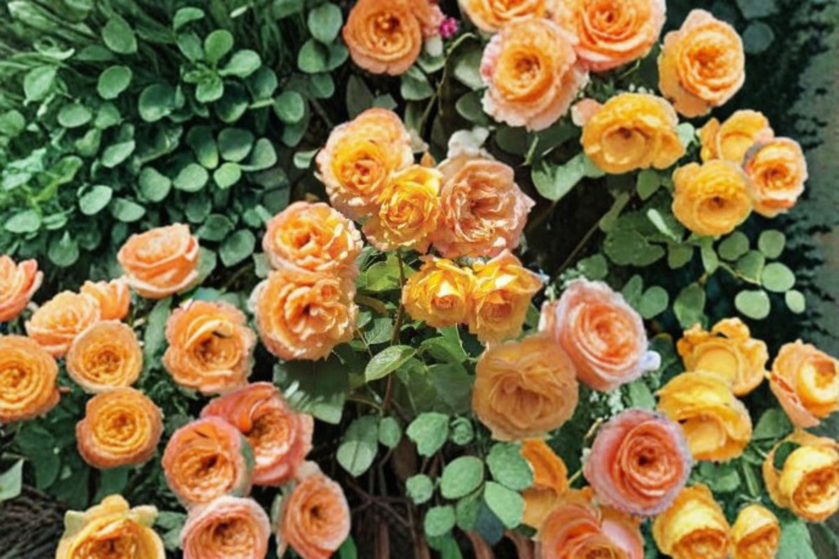 Garden Sun Climbing Rose Live Plant – 1.5 Gal Peach Apricot Yellow Rose