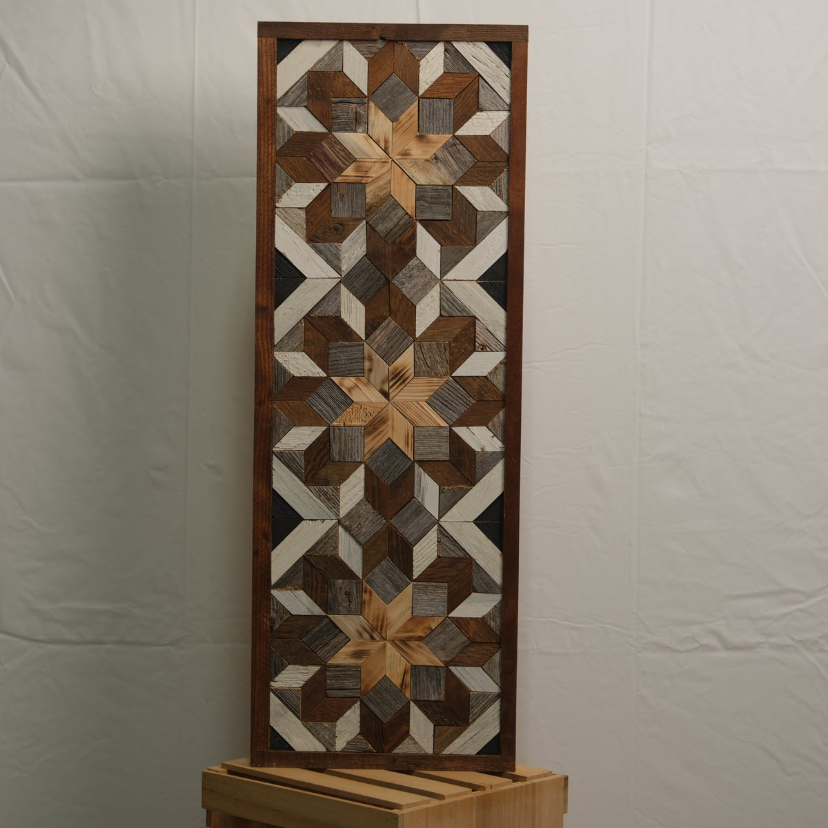 Handmade Amish Barn Quilt Banner Wall Art – 10.5in x 30in Reclaimed Wood Mosaic