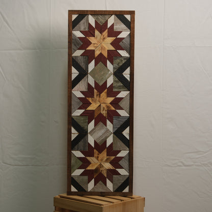 Handmade Amish Barn Quilt Banner Wall Art – 10.5in x 30in Reclaimed Wood Mosaic