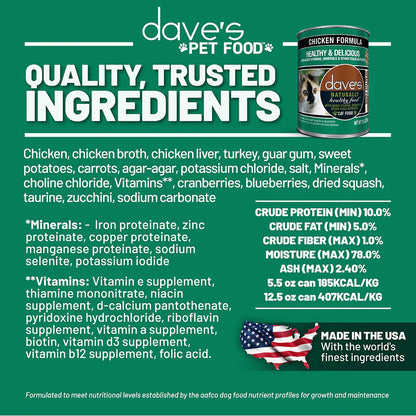 Dave's 95% Naturally Healthy Grain Free Chicken Formula Wet Cat Food (5.5oz)