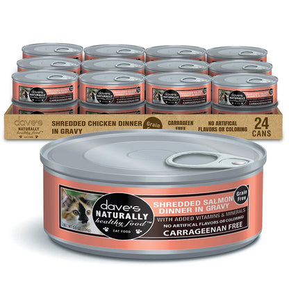 Dave's Naturally Healthy Grain Free Shredded Salmon Dinner in Gravy Wet Cat Food (5.5oz)