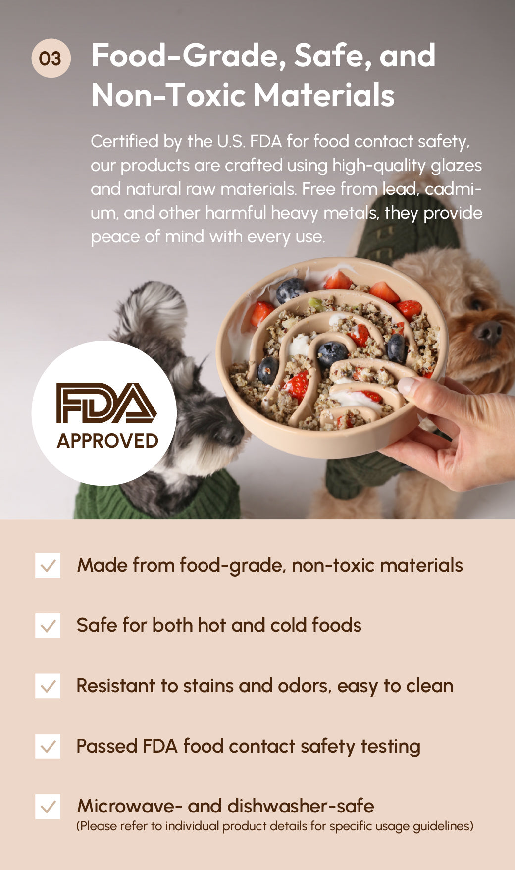 [Wave] Slow Feeder Dog Bowls - Beige / Orange