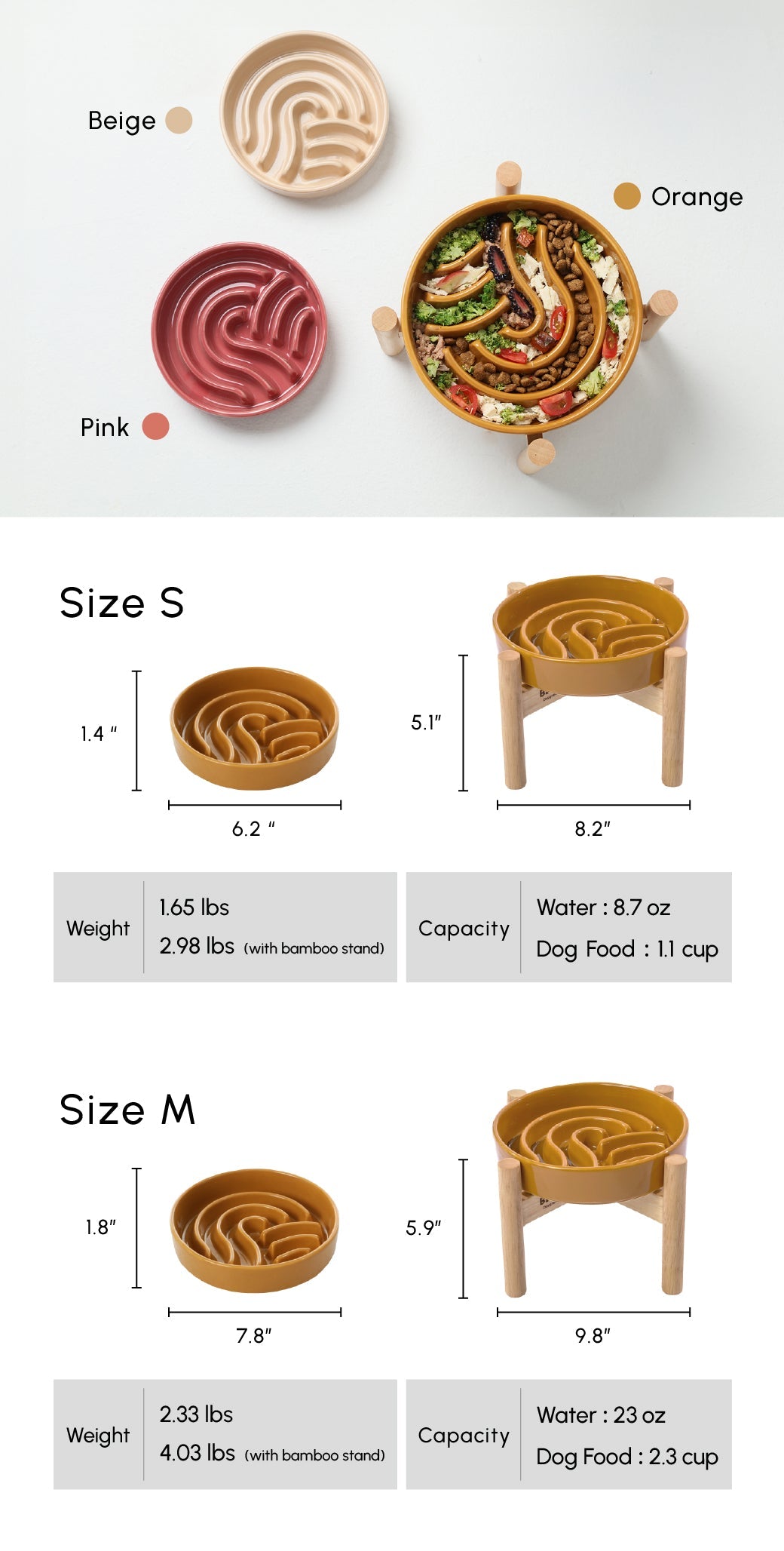 [Wave] Slow Feeder Dog Bowls - Beige / Orange