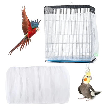 Bird Cage Seed Catcher Bird Cage Net Cover Adjustable Bird Cage Netting Seed Catcher For Bird Cages Seed Catcher Guard Net Cover Bird Cage Skirt For Parrot Parakeet Macaw Round Square Cages White