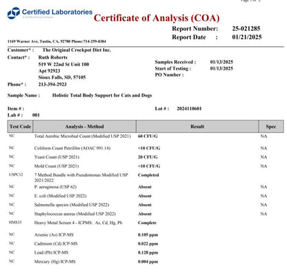 Holistic Total Body Support Multivitamin Glandular Support For Dogs And Cats