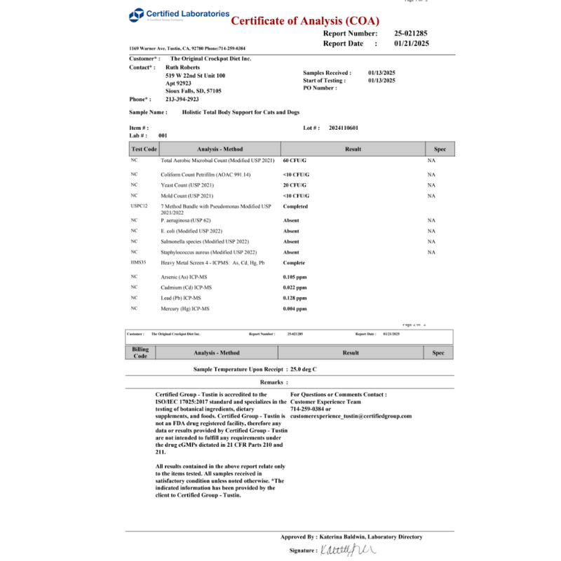 Holistic Total Body Support Multivitamin Glandular Support For Dogs And Cats