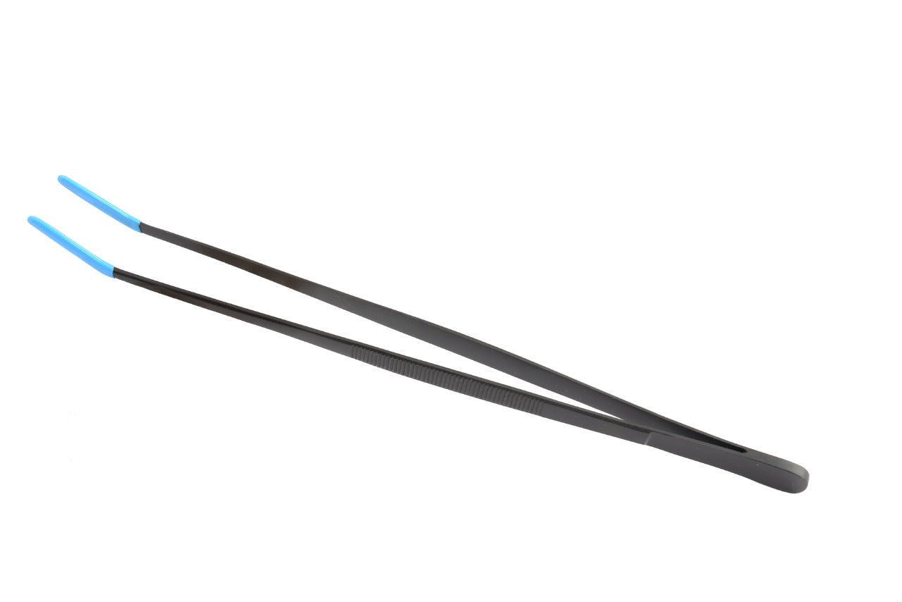 All purpose tongs 12"  Stainless Steel, Black Oxidized, rubber coated tips