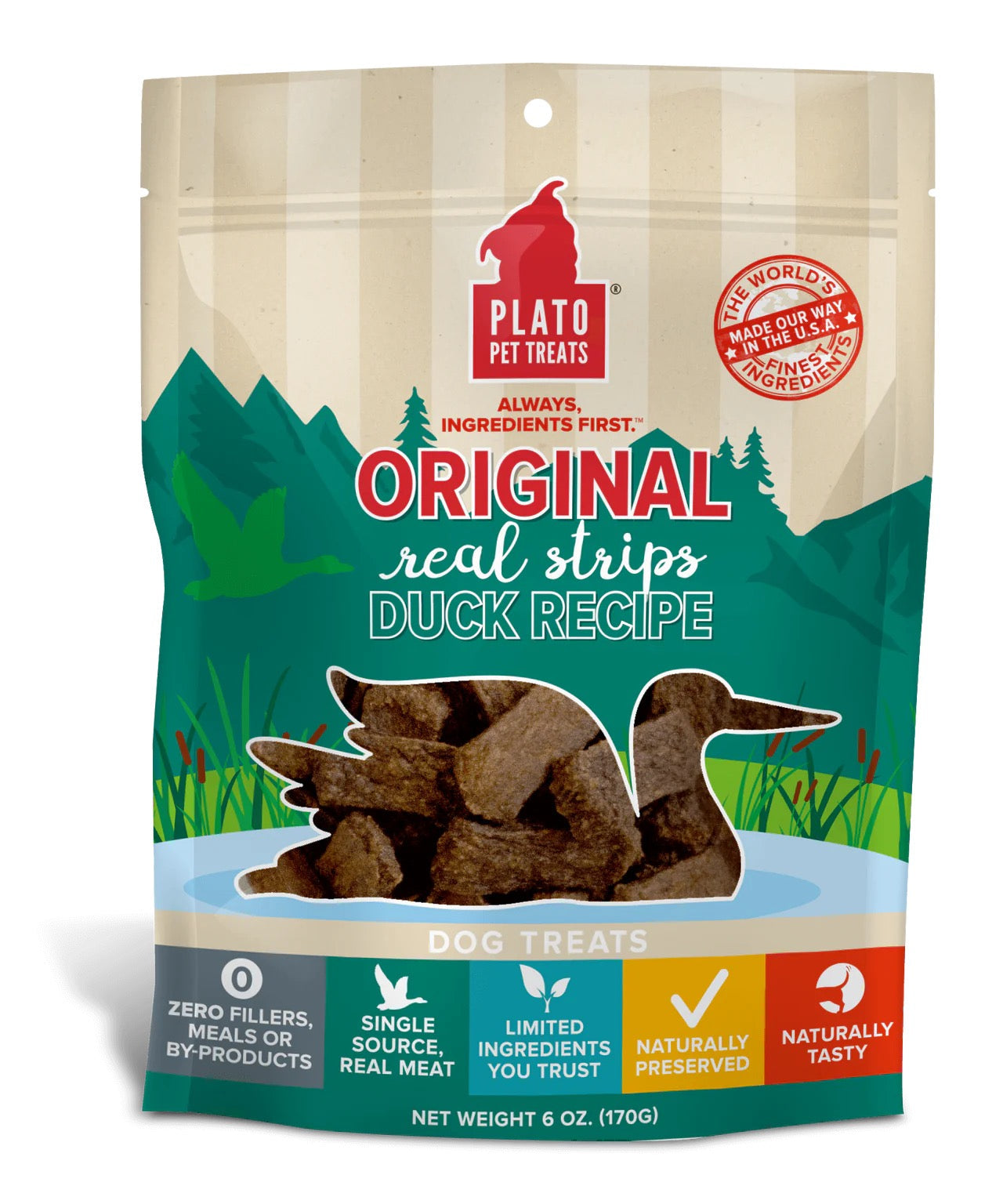 Plato Original Real Strips Duck Dog Treats (6oz)