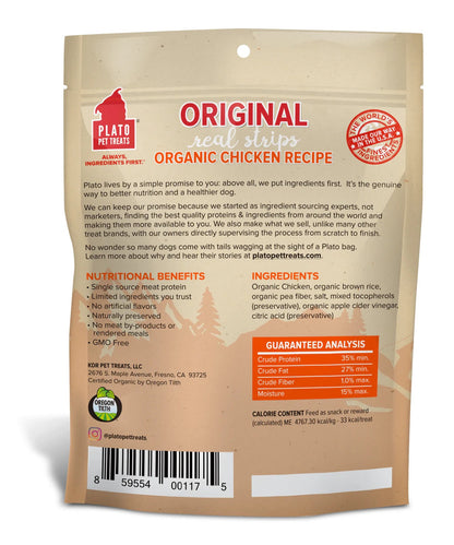 Plato Original Real Strips Organic Chicken Dog Treats (6oz)