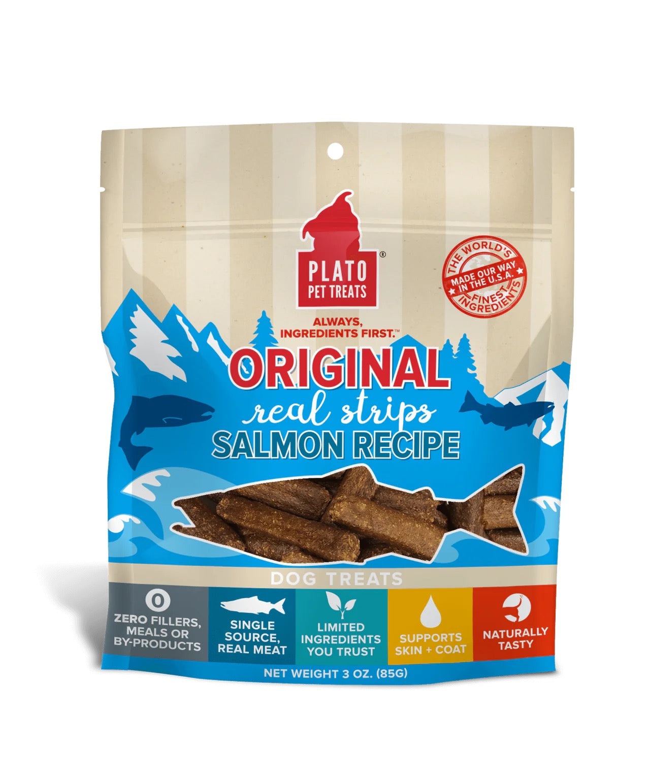 Plato Original Real Strips Salmon Dog Treats (6oz)
