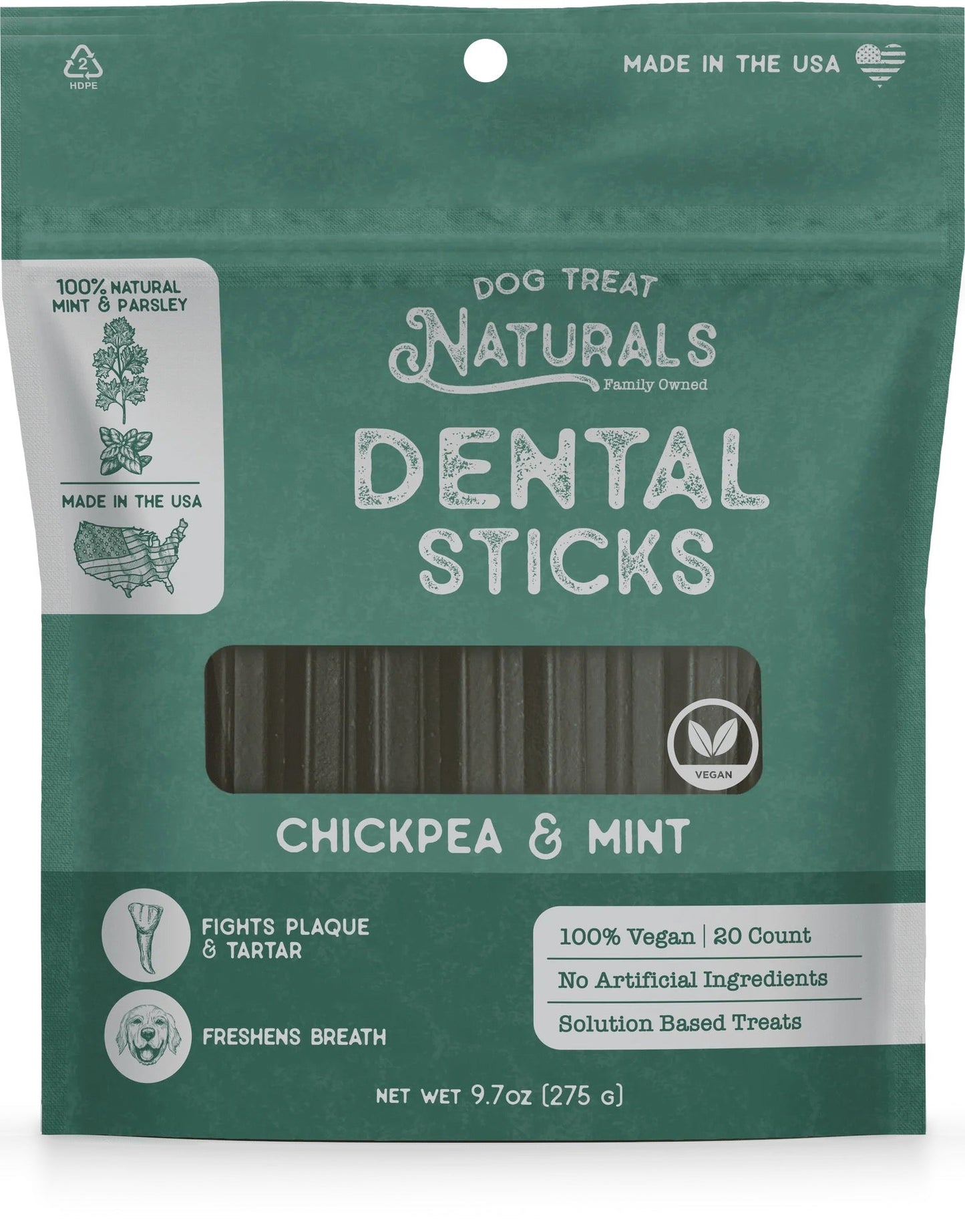 Dog Treat Naturals Chickpea & Mint Dental Sticks Dog Treats (10oz)