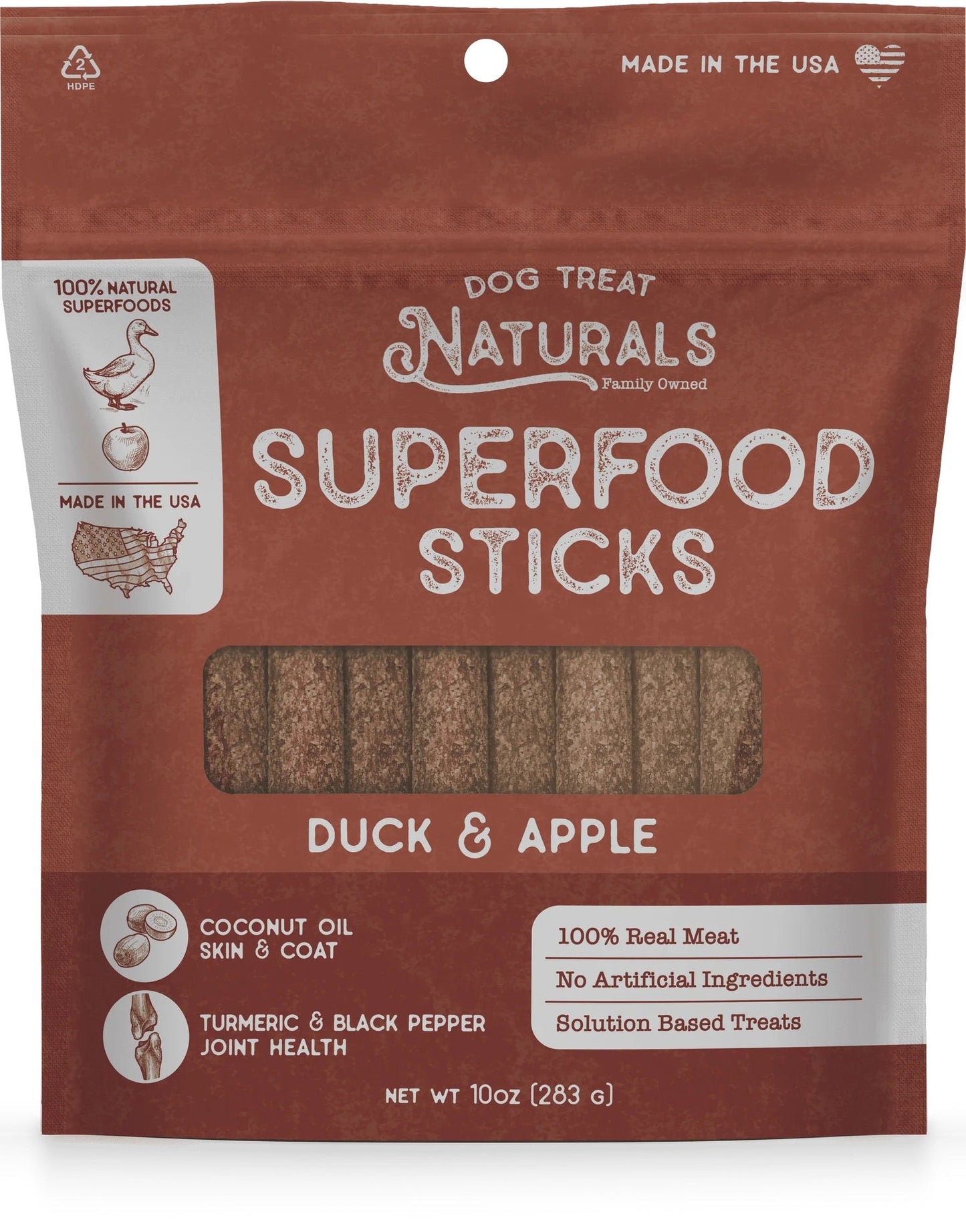 Dog Treat Naturals Superfood Sticks, Duck & Apple Dog Treats (10oz)