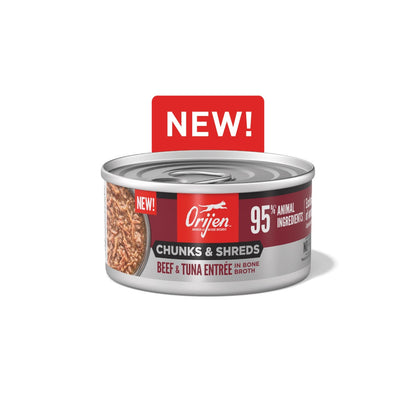 Orijen Grain Free Chunks & Shreds Beef & Tuna Wet Cat Food (3oz)