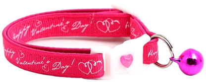 Happy Valentines Day on Bright Pink Cat Collar
