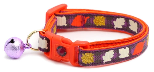 Fall Leaves on Plaid Breakaway Cat Collar