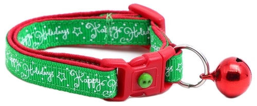 Happy Holidays on Green Cat Collar