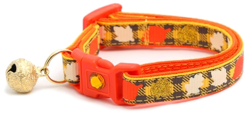 Fall Leaves on Plaid Breakaway Cat Collar