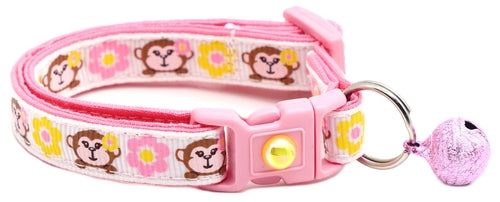Monkeys with Pink and Yellow Flowers Cat Collar