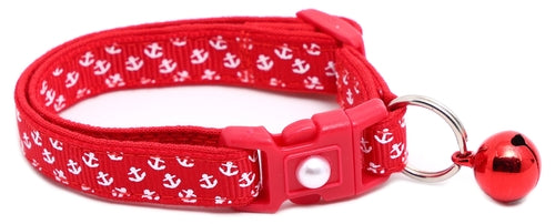 Mini Anchors on Red Breakaway Cat Collar