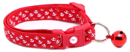 Mini Anchors on Red Breakaway Cat Collar