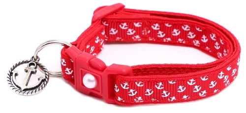 Mini Anchors on Red Breakaway Cat Collar