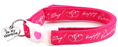 Happy Valentines Day on Bright Pink Cat Collar