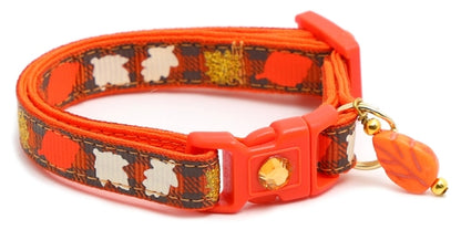 Fall Leaves on Plaid Breakaway Cat Collar