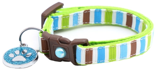 Green, Brown, and Blue Stripes Cat Collar