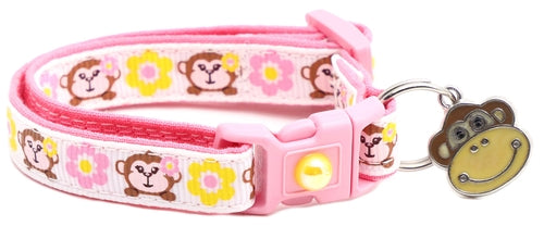 Monkeys with Pink and Yellow Flowers Cat Collar