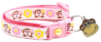 Monkeys with Pink and Yellow Flowers Cat Collar