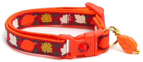 Fall Leaves on Plaid Breakaway Cat Collar