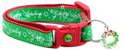 Happy Holidays on Green Cat Collar