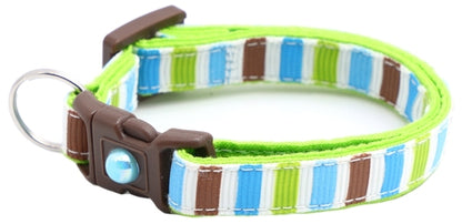 Green, Brown, and Blue Stripes Cat Collar