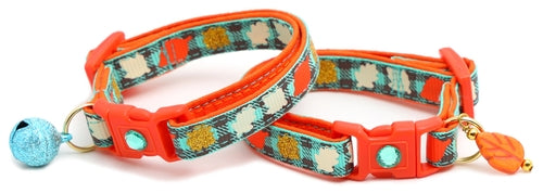 Fall Leaves on Plaid Breakaway Cat Collar