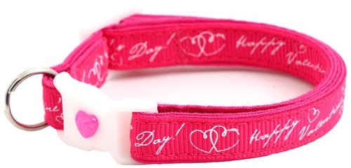 Happy Valentines Day on Bright Pink Cat Collar