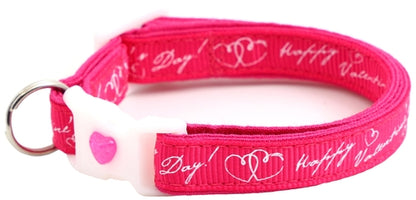 Happy Valentines Day on Bright Pink Cat Collar