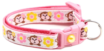 Monkeys with Pink and Yellow Flowers Cat Collar