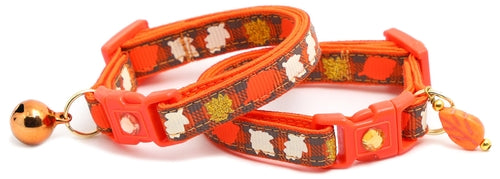 Fall Leaves on Plaid Breakaway Cat Collar