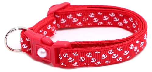 Mini Anchors on Red Breakaway Cat Collar