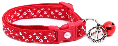 Mini Anchors on Red Breakaway Cat Collar